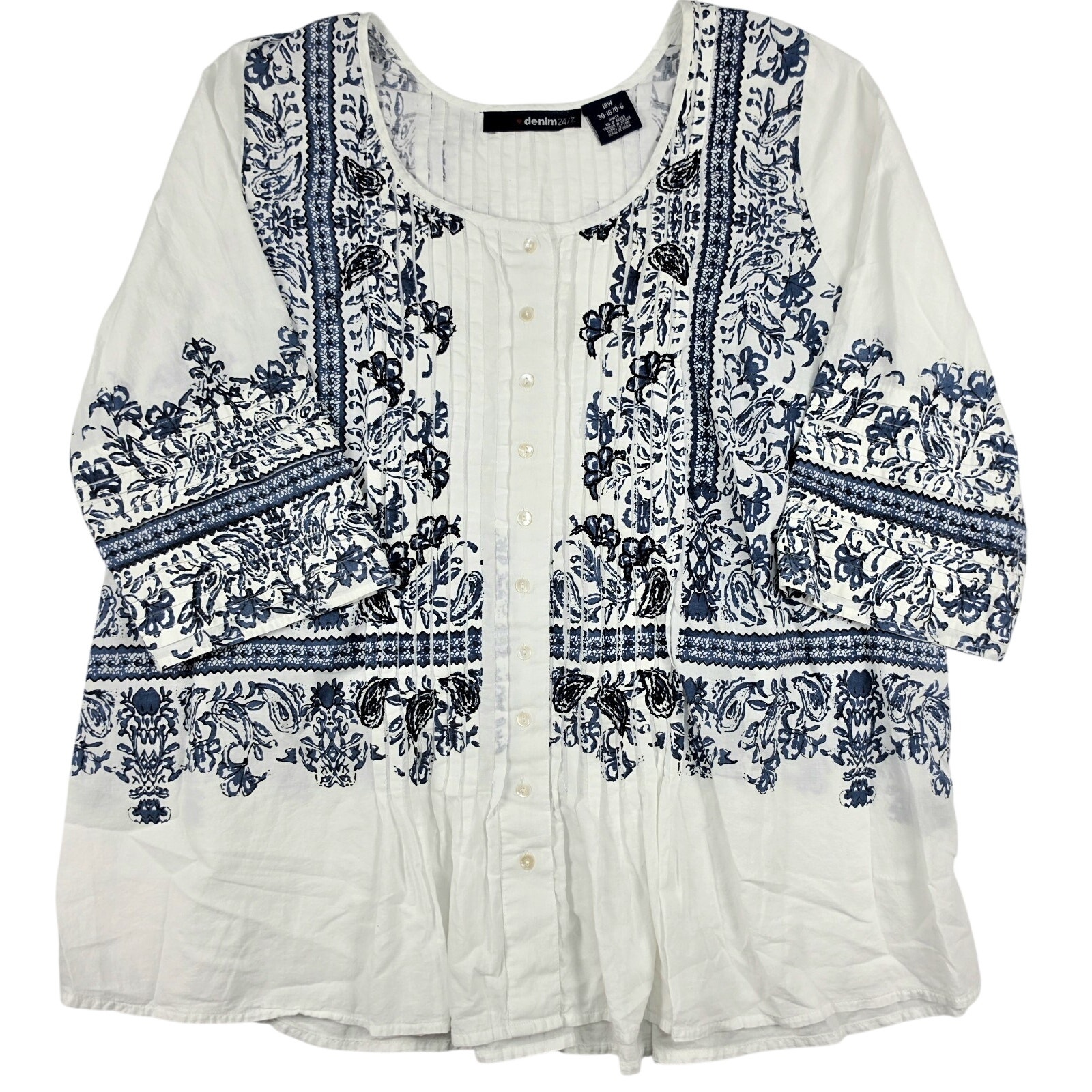 Denim 24/7 Button Up Top Size 18w Boho Lightweight Stretch